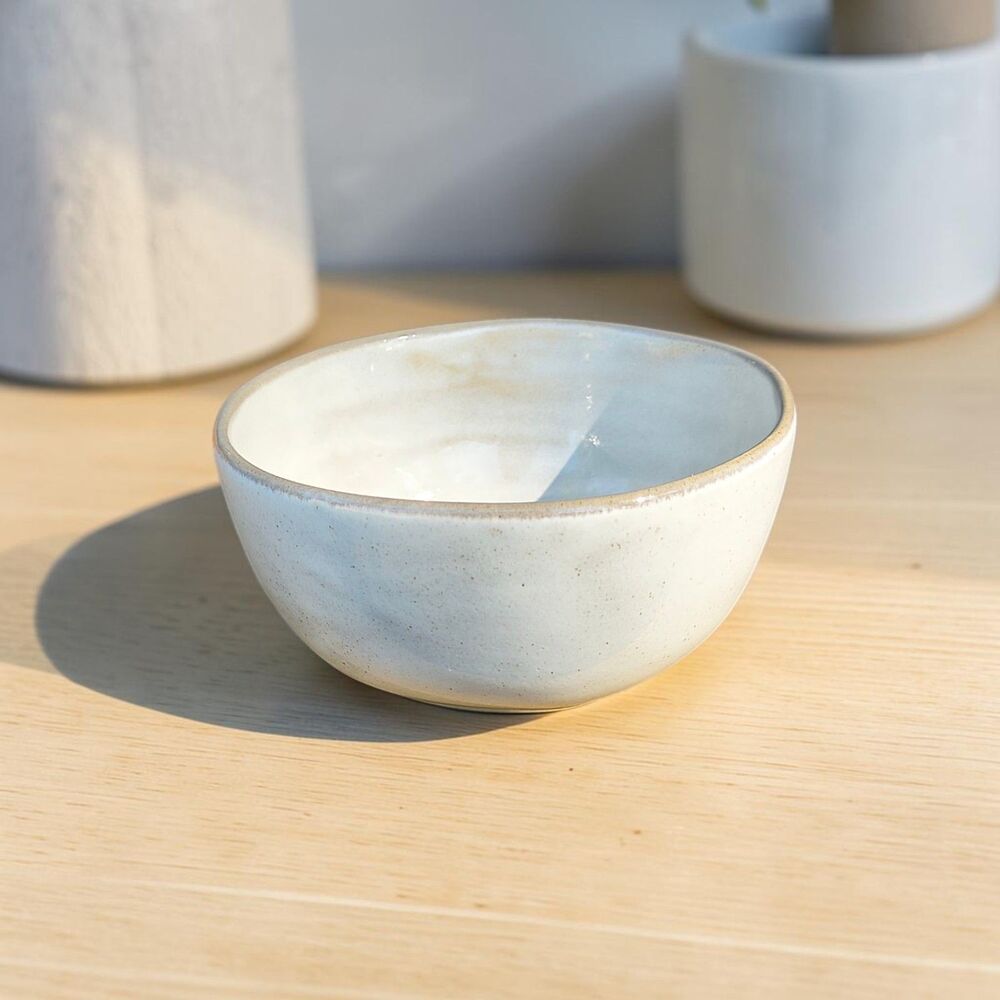 Speckled Stoneware Bowl Cream Blue Two Tone Glaze Small Ceramic Pottery